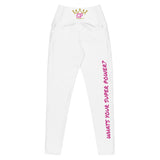 High-waisted leggings with side pockets, made from recycled polyester and elastane, featuring a flattering cut and UPF 50+ protection.