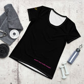 Women’s athletic t-shirt made from soft sports mesh fabric, featuring moisture-wicking technology and UPF 50+ protection.