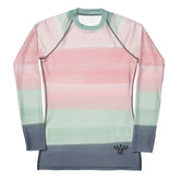 Women’s long-sleeve rash guard with UPF 50+ sun protection, made from soft four-way stretch fabric, featuring a fitted design and flat seams.