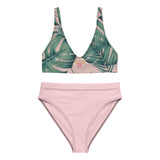 A stylish and eco-conscious high-waist bikini made from recycled fabric, featuring a comfortable and supportive design.
