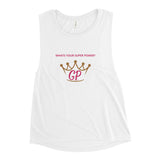 Ladies’ muscle tank with a relaxed fit, low cut armholes, and a curved bottom hem, made from soft and flowy fabric.