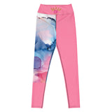 A pair of premium microfiber yoga leggings showcasing their softness, stretch, and supportive high-waist design.