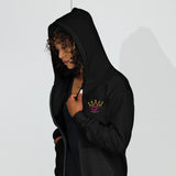 Unisex heavy blend zip hoodie made from soft fleece, featuring front pockets, a metal zipper, and a hood with drawstrings.