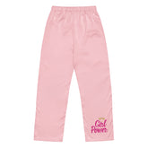 Women’s pajama pants made from silky polyester, featuring a relaxed fit and decorative side seam piping.