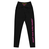 Power Girl high-waisted leggings with side pockets, made from recycled polyester and elastane, featuring a flattering cut and UPF 50+ protection.


