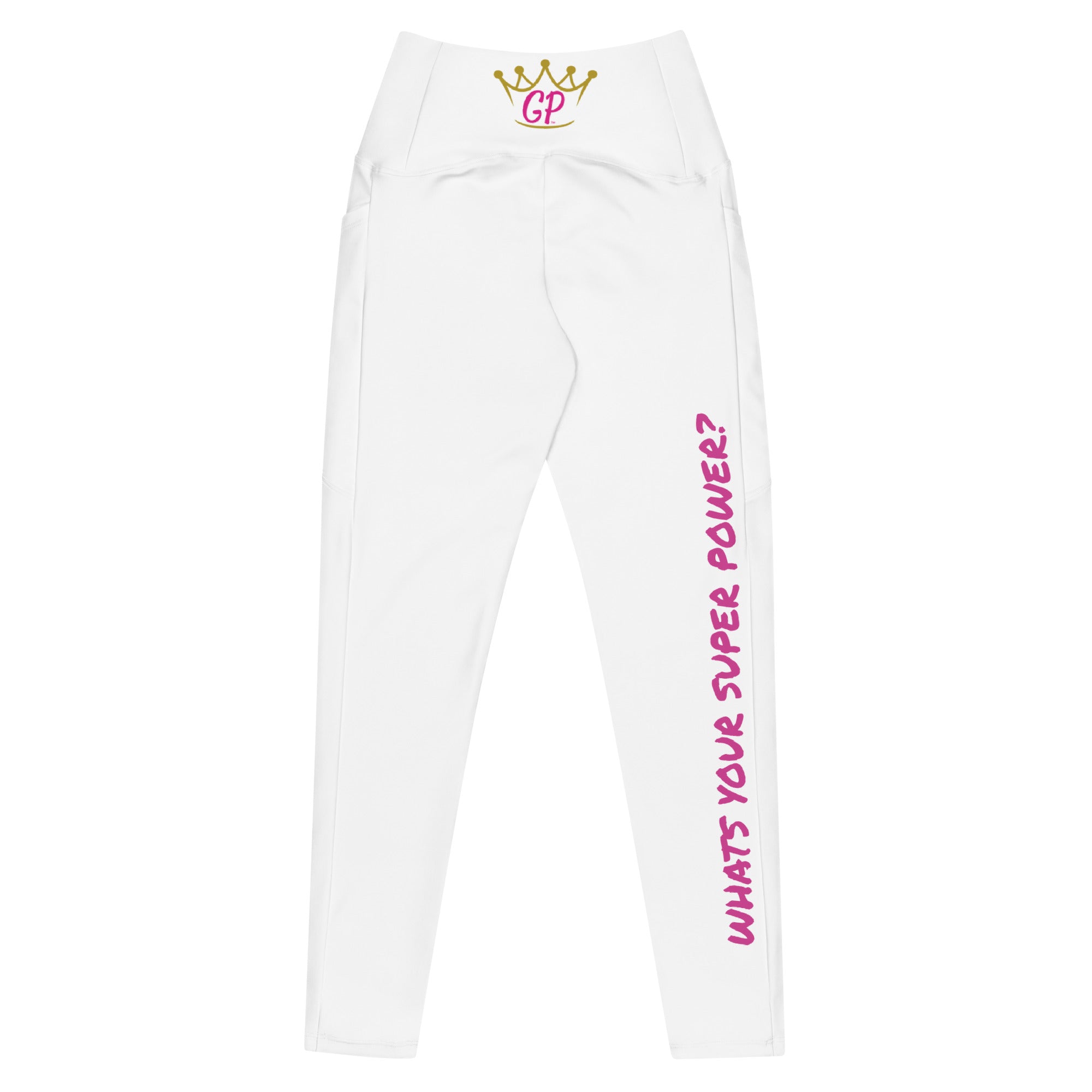 High-waisted leggings with side pockets, made from recycled polyester and elastane, featuring a flattering cut and UPF 50+ protection.