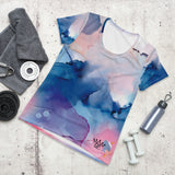 Women’s athletic t-shirt made from soft sports mesh fabric, featuring moisture-wicking technology and UPF 50+ protection.

