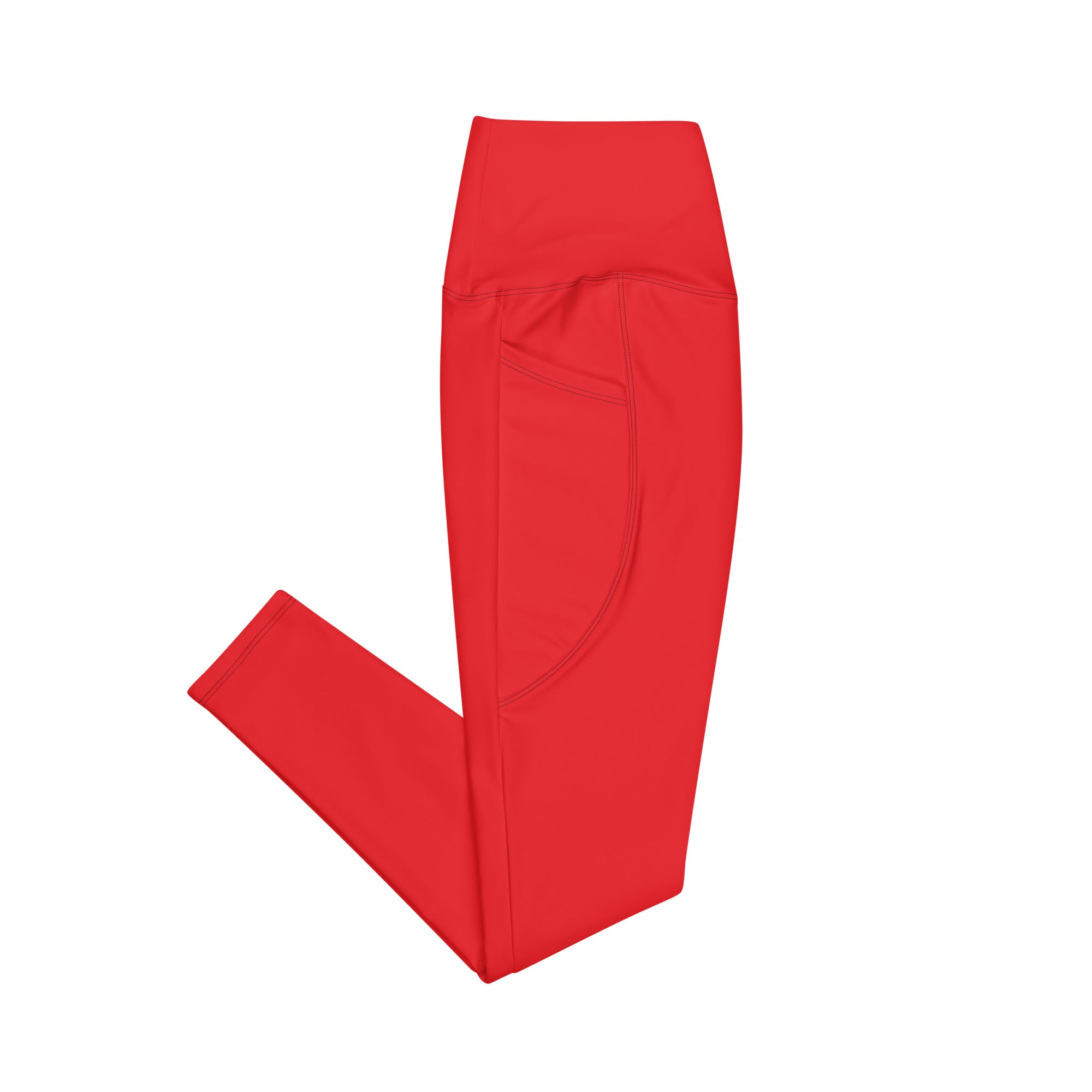 High-waisted leggings with side pockets, made from recycled polyester and elastane, featuring a flattering cut and UPF 50+ protection.