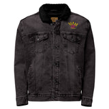 Unisex denim sherpa jacket with a recycled sherpa lining, chest pockets, and a regular fit.